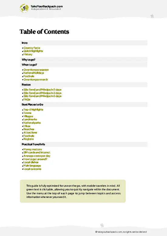 example page 2 from our offline Travel Guide for São Tomé and Príncipe